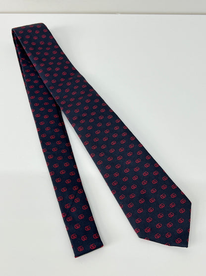 【中古品】【メンズ】 GUCCI グッチ GG LOGO SILK TIE 444421・4E002 GGロゴ シルクタイ ネクタイ 服飾雑貨 スーツ用小物 183-260727-kk-05-hon カラー：NAVY 万代Net店
