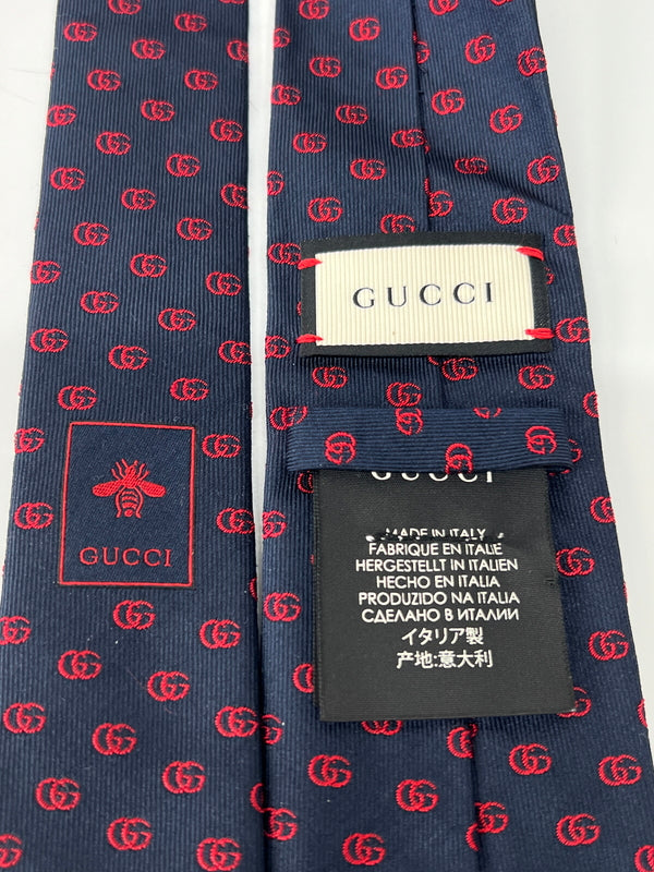 【中古品】【メンズ】 GUCCI グッチ GG LOGO SILK TIE 444421・4E002 GGロゴ シルクタイ ネクタイ 服飾雑貨 スーツ用小物 183-260727-kk-05-hon カラー：NAVY 万代Net店