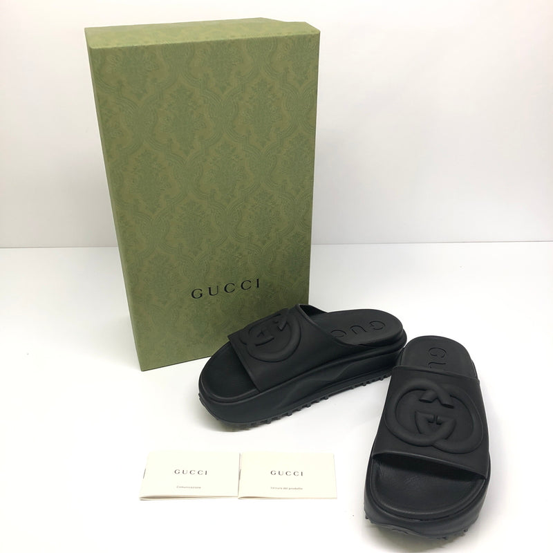 【中古品】【レディース】 GUCCI グッチ INTERLOCKING G SLIDES 692845 JF000 1000 インターロッキングG スライド サンダル 靴 183-260807-kk-13-hon サイズ：36 カラー：BLACK 万代Net店