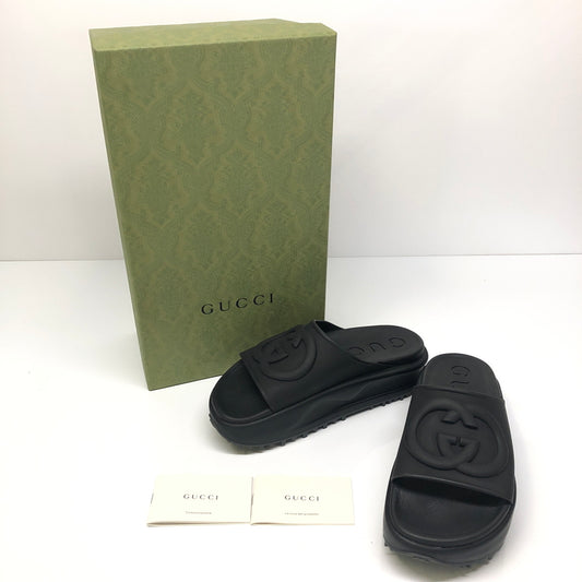【中古品】【レディース】 GUCCI グッチ INTERLOCKING G SLIDES 692845 JF000 1000 インターロッキングG スライド サンダル 靴 183-260807-kk-13-hon サイズ：36 カラー：BLACK 万代Net店