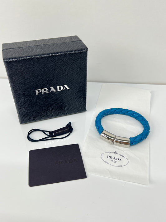 【中古品】【レディース】 PRADA プラダ ブレスレット フラワー サフィアーノ 1IB144 アクセサリー 編み込み 182-260727-kk-08-hon カラー：BLUE 万代Net店