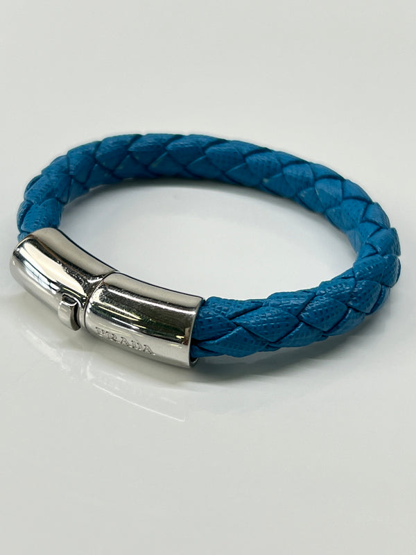 【中古品】【レディース】 PRADA プラダ ブレスレット フラワー サフィアーノ 1IB144 アクセサリー 編み込み 182-260727-kk-08-hon カラー：BLUE 万代Net店