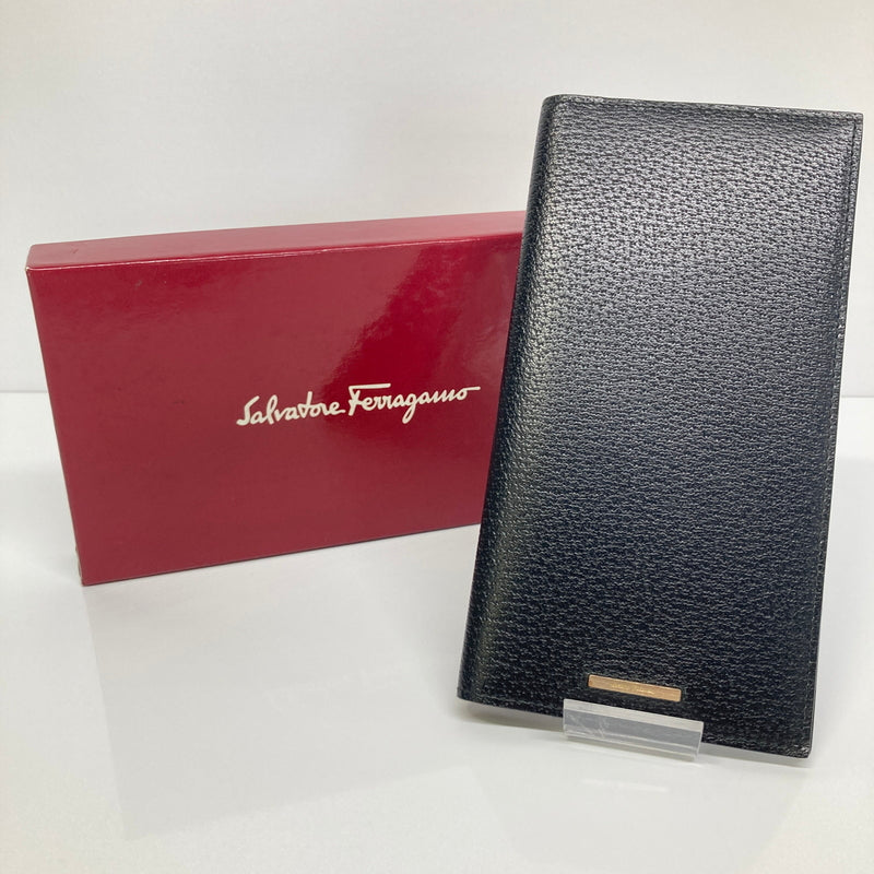 【中古品】【メンズ】 Salvatore Ferragamo サルヴァトーレ・フェラガモ LEATHER LONG WALLET レザー ロングウォレット 二つ折り長財布 181-260804-kk-29-hon カラー：ブラック 万代Net店