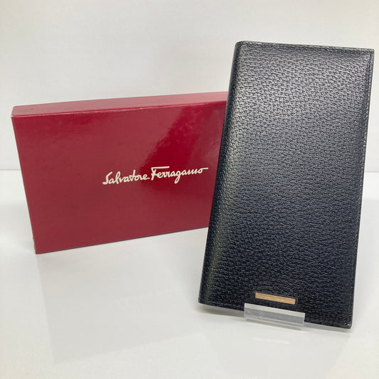 【中古品】【メンズ】 Salvatore Ferragamo サルヴァトーレ・フェラガモ LEATHER LONG WALLET レザー ロングウォレット 二つ折り長財布 181-260804-kk-29-hon カラー：ブラック 万代Net店