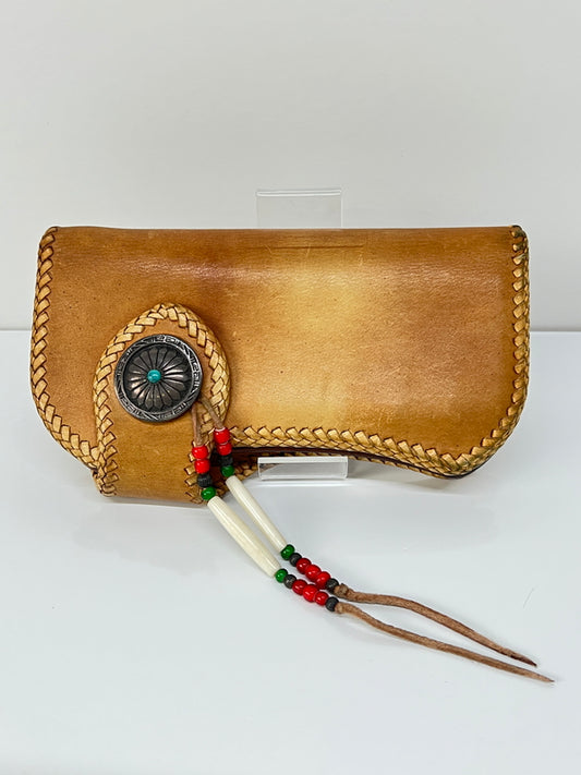 【中古品】【メンズ】 SAAD サード LEATHER BIKER WALLET レザーバイカーズウォレット 二つ折り長財布 ビーズカスタム コンチョ付き 200-260801-kk-36-hon カラー：NATURAL 万代Net店