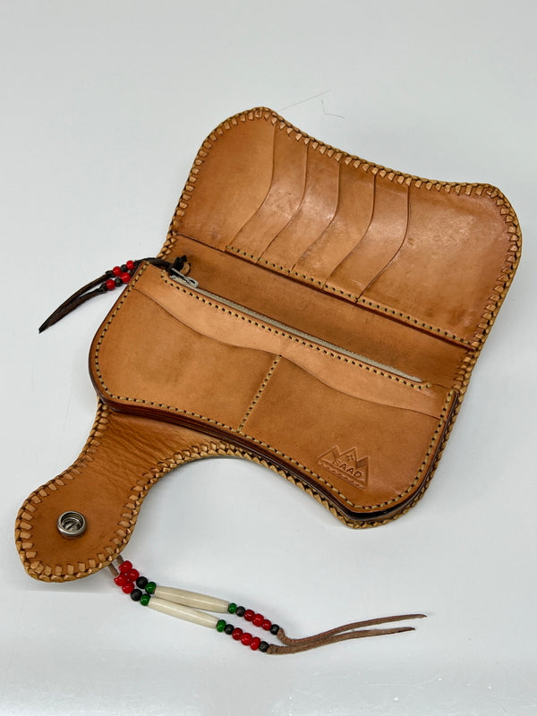 【中古品】【メンズ】 SAAD サード LEATHER BIKER WALLET レザーバイカーズウォレット 二つ折り長財布 ビーズカスタム コンチョ付き 200-260801-kk-36-hon カラー：NATURAL 万代Net店