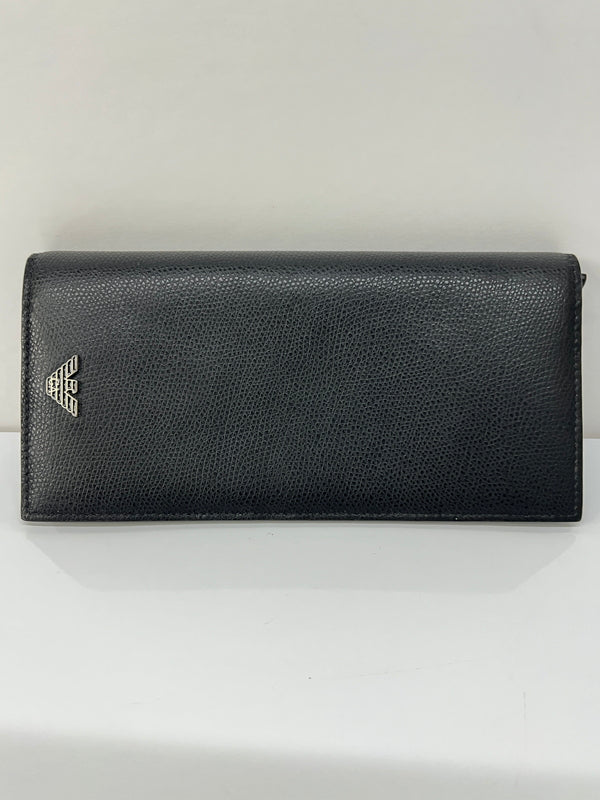 【中古品】【メンズ】 EMPORIO ARMANI エンポリオ・アルマーニ LEATHER LONG WALLET Y4R256 YAQ2E 81072 レザー ロングウォレット 二つ折り長財布 200-260801-kk-33-hon カラー：BLACK 万代Net店