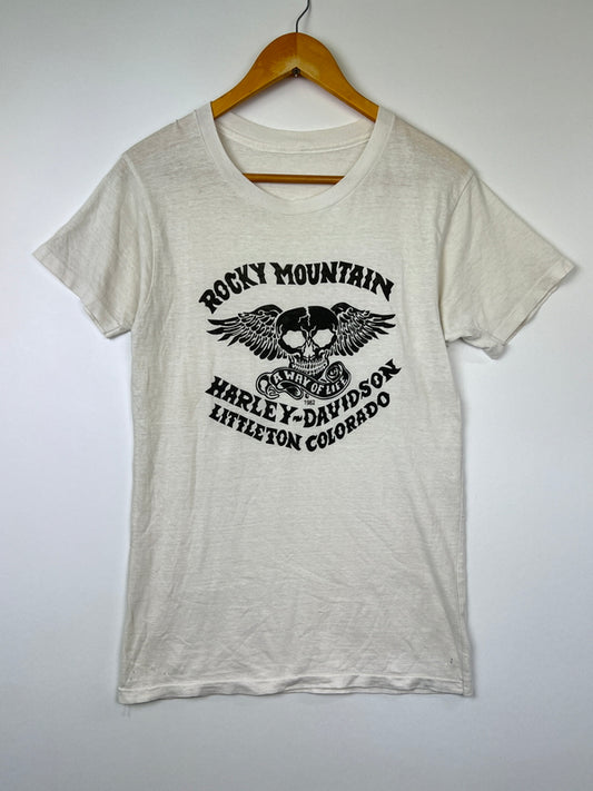 【現状渡し品】【メンズ】 HARLEY DAVIDSON ハーレーダビッドソン 80's Rocky Mountain Short Sleeve Shirt 80年代 ロッキー マウンテン ショートスリーブシャツ トップス 146-260808-SH-16-hon サイズ：XS～S程度 カラー：ホワイト系 万代Net店