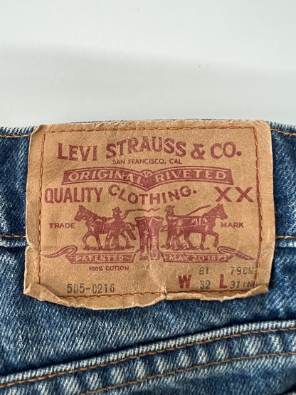 【中古品】【メンズ】 LEVI'S リーバイス 80's 505 DENIM PANTS 505-0216 VINTAGE 80年代 505 デニムパンツ ボトムス ジーンズ ボタン裏刻印T05 USA製 スモールE 両面タブ 88年製造 ヴィンテージ 157-260801-kk-25-hon サイズ：32 カラー：ライトインディゴ 万代Net店