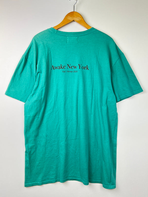 【中古品】【メンズ】 Awake NY アウェイク ニューヨーク CLASSIC OUTLINE LOGO T-SHIRT クラシック アウトライン ロゴ Tシャツ 半袖 トップス 142-260803-kk-05-hon サイズ：XL カラー：TEAL 万代Net店