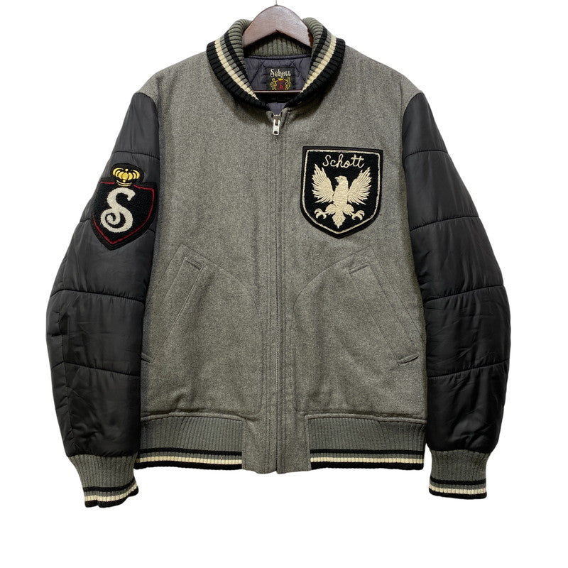【中古品】【メンズ】 SCHOTT ショット 3132041 ELBOW PATCH SWITCHING STADIUM JACKET スタジアム ジャケット アウター 145-260704-kh-11-izu サイズ：XL カラー：グレー×ブラック 万代Net店