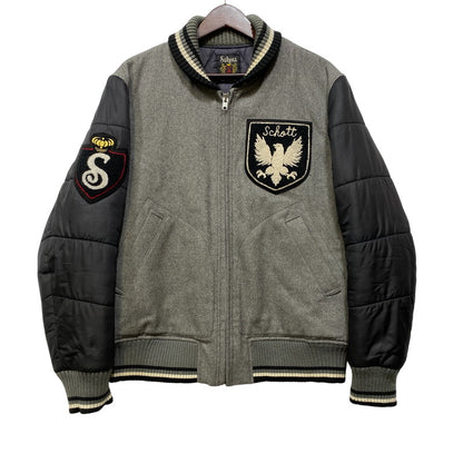 【中古品】【メンズ】 SCHOTT ショット 3132041 ELBOW PATCH SWITCHING STADIUM JACKET スタジアム ジャケット アウター 145-260704-kh-11-izu サイズ：XL カラー：グレー×ブラック 万代Net店