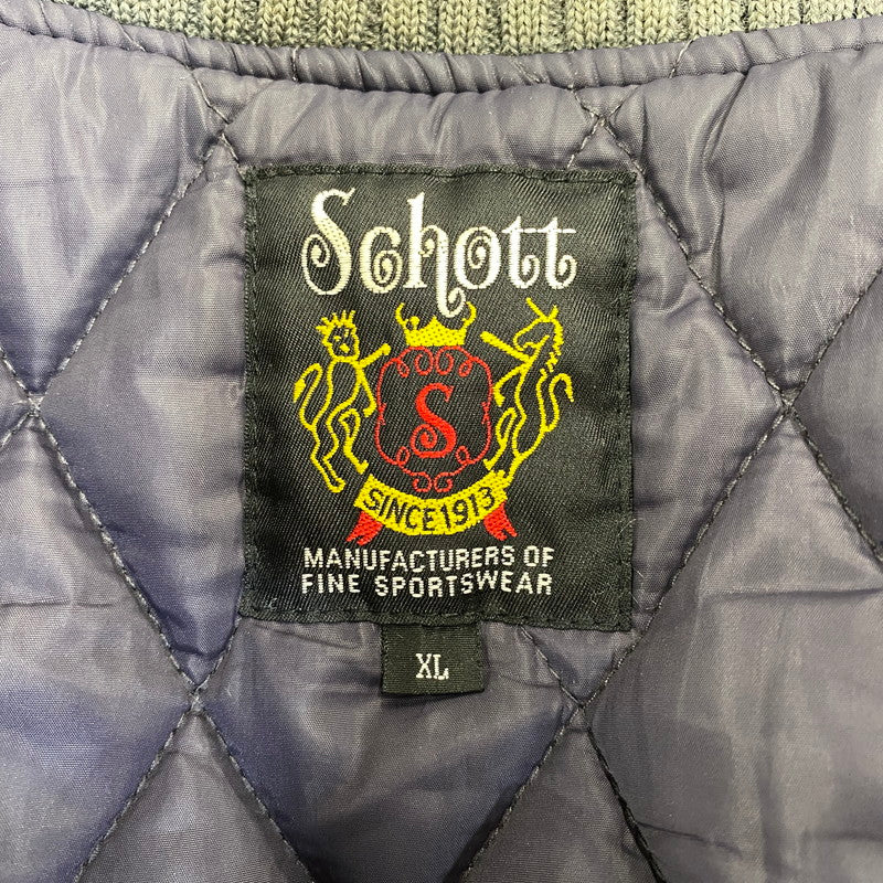【中古品】【メンズ】 SCHOTT ショット 3132041 ELBOW PATCH SWITCHING STADIUM JACKET スタジアム ジャケット アウター 145-260704-kh-11-izu サイズ：XL カラー：グレー×ブラック 万代Net店