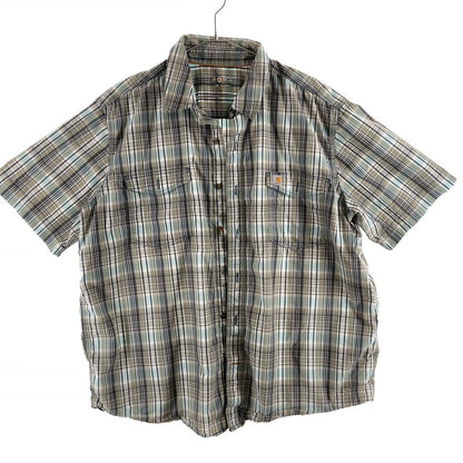 【中古品】【メンズ】 CARHARTT カーハート Carhartt FORCE リラックスフィット チェック柄 半袖ワークシャツ 147-260506-sy-04-otoh サイズ：2XL カラー：カーキ・グレー・ライトブルー系 万代Net店