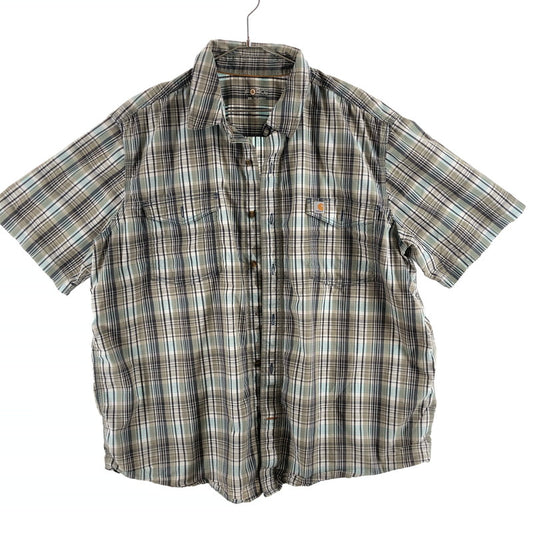 【中古品】【メンズ】 CARHARTT カーハート Carhartt FORCE リラックスフィット チェック柄 半袖ワークシャツ 147-260506-sy-04-otoh サイズ：2XL カラー：カーキ・グレー・ライトブルー系 万代Net店