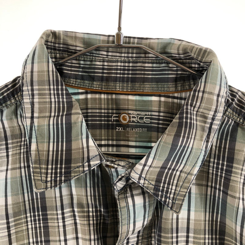 【中古品】【メンズ】 CARHARTT カーハート Carhartt FORCE リラックスフィット チェック柄 半袖ワークシャツ 147-260506-sy-04-otoh サイズ：2XL カラー：カーキ・グレー・ライトブルー系 万代Net店