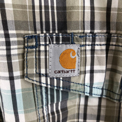 【中古品】【メンズ】 CARHARTT カーハート Carhartt FORCE リラックスフィット チェック柄 半袖ワークシャツ 147-260506-sy-04-otoh サイズ：2XL カラー：カーキ・グレー・ライトブルー系 万代Net店