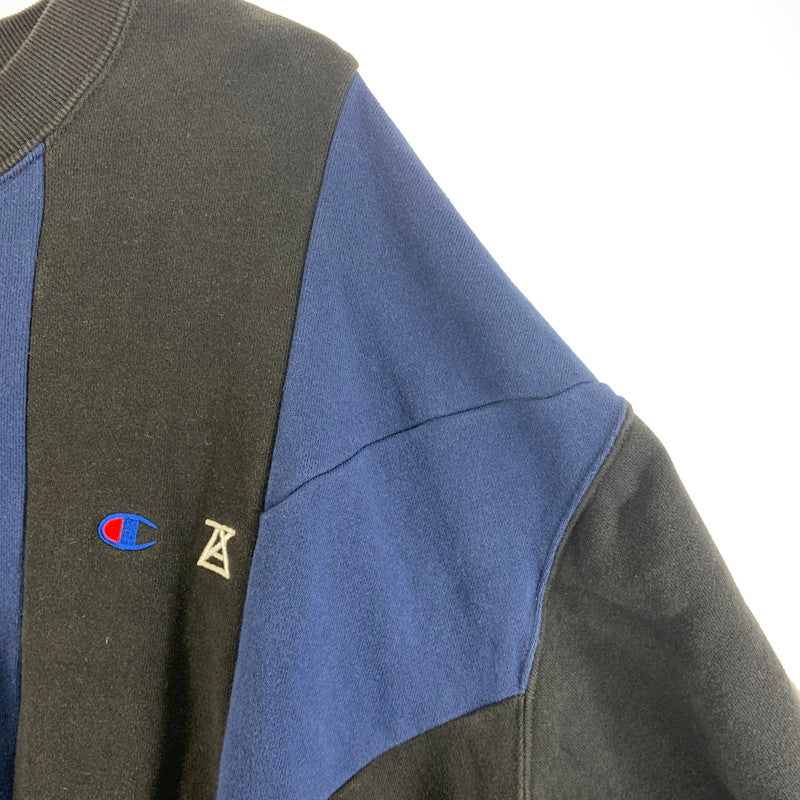 【中古品】【メンズ】 Champion チャンピオン ANREALAGE アンリアレイジ クルーネックスウェットシャツ コラボ 幾何学模様 ヘビーウェイト トップス C8-W049 147-231114-147-231114-ss-1-oto-oto サイズ：L カラー：ネイビー 紺 万代Net店