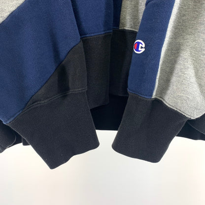 【中古品】【メンズ】 Champion チャンピオン ANREALAGE アンリアレイジ クルーネックスウェットシャツ コラボ 幾何学模様 ヘビーウェイト トップス C8-W049 147-231114-147-231114-ss-1-oto-oto サイズ：L カラー：ネイビー 紺 万代Net店