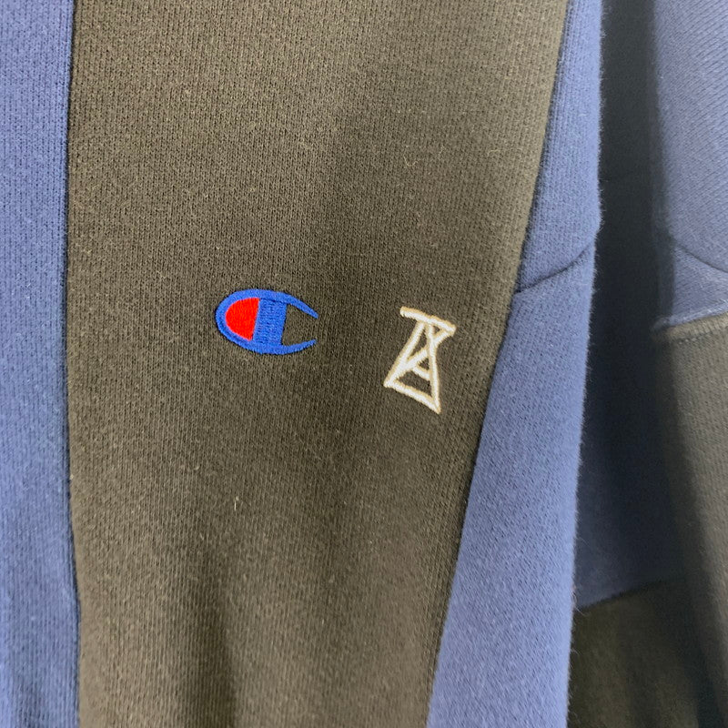 【中古品】【メンズ】 Champion チャンピオン ANREALAGE アンリアレイジ クルーネックスウェットシャツ コラボ 幾何学模様 ヘビーウェイト トップス C8-W049 147-231114-147-231114-ss-1-oto-oto サイズ：L カラー：ネイビー 紺 万代Net店