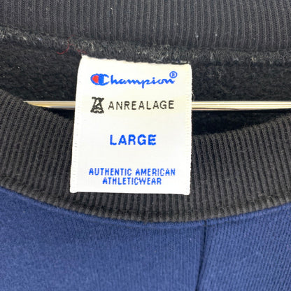 【中古品】【メンズ】 Champion チャンピオン ANREALAGE アンリアレイジ クルーネックスウェットシャツ コラボ 幾何学模様 ヘビーウェイト トップス C8-W049 147-231114-147-231114-ss-1-oto-oto サイズ：L カラー：ネイビー 紺 万代Net店