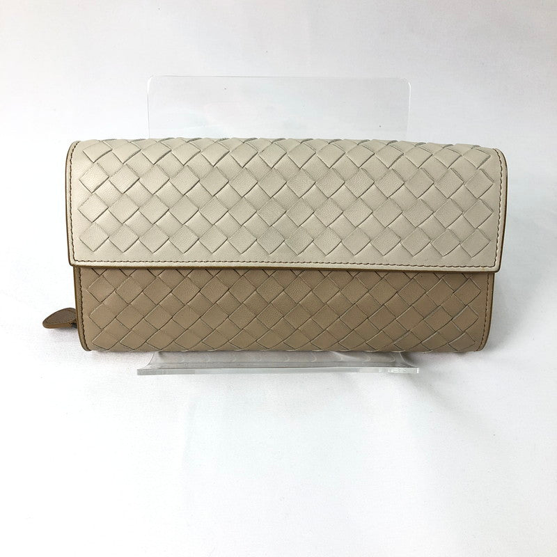 【中古品】【レディース】 BOTTEGA VENETA ボッテガ ヴェネタ イントレチャート 2つ折り 長財布 財布 181-260624-sm-03-otoh カラー：ライトベージュ キャメルベージュ 万代Net店