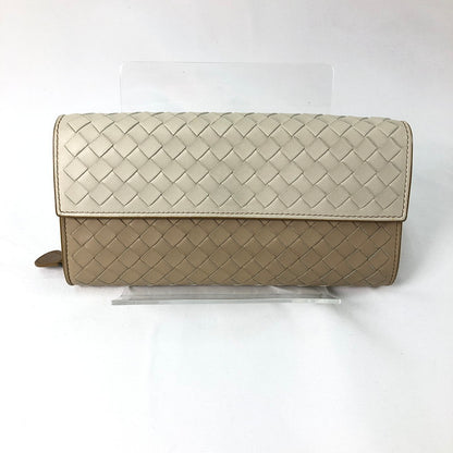 【中古品】【レディース】 BOTTEGA VENETA ボッテガ ヴェネタ イントレチャート 2つ折り 長財布 財布 181-260624-sm-03-otoh カラー：ライトベージュ キャメルベージュ 万代Net店