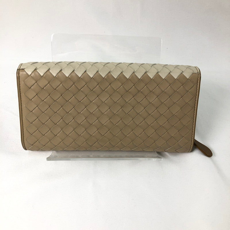 【中古品】【レディース】 BOTTEGA VENETA ボッテガ ヴェネタ イントレチャート 2つ折り 長財布 財布 181-260624-sm-03-otoh カラー：ライトベージュ キャメルベージュ 万代Net店