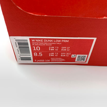 【中古美品】【メンズ】 NIKE ナイキ FJ4555-100 WMNS DUNK LOW PRM "TEAM RED AND WHITE" スニーカー 靴 160-260618-st-16-otoh カラー：ホワイト / チームレッド - ココナッツミルク 万代Net店