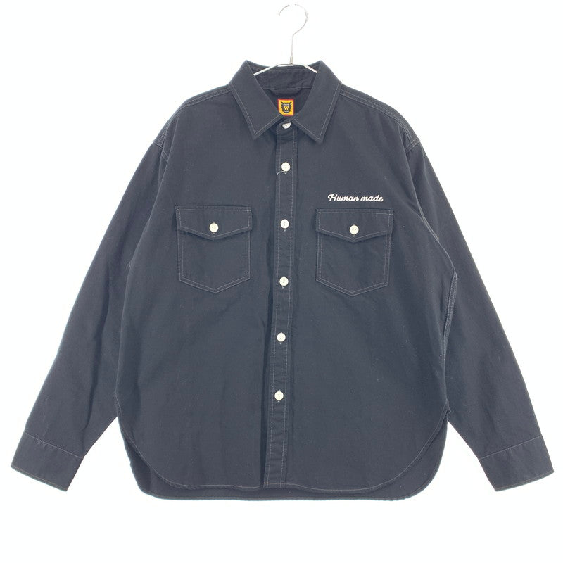 【中古美品】【メンズ】 HUMAN MADE ヒューマンメード Cotton Twill Shirt コットンツイルシャツ フラッグチェッカーバックプリント 147-260311-nm-04-otoh サイズ：L カラー：ブラック×シルバー 万代Net店