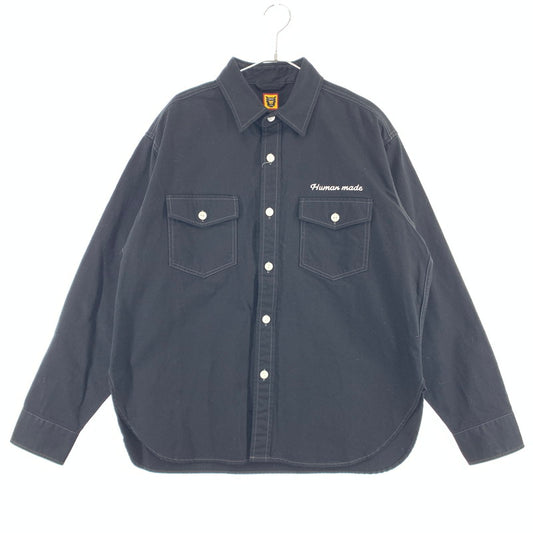 【中古美品】【メンズ】 HUMAN MADE ヒューマンメード Cotton Twill Shirt コットンツイルシャツ フラッグチェッカーバックプリント 147-260311-nm-04-otoh サイズ：L カラー：ブラック×シルバー 万代Net店