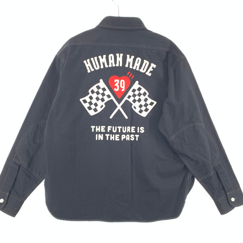 【中古美品】【メンズ】 HUMAN MADE ヒューマンメード Cotton Twill Shirt コットンツイルシャツ フラッグチェッカーバックプリント 147-260311-nm-04-otoh サイズ：L カラー：ブラック×シルバー 万代Net店