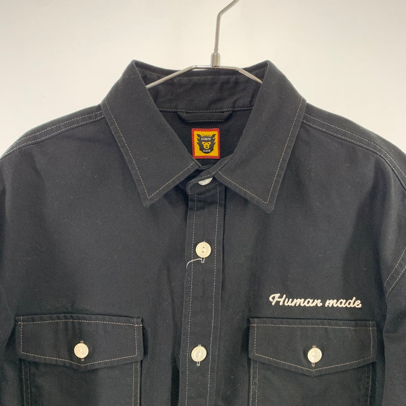 【中古美品】【メンズ】 HUMAN MADE ヒューマンメード Cotton Twill Shirt コットンツイルシャツ フラッグチェッカーバックプリント 147-260311-nm-04-otoh サイズ：L カラー：ブラック×シルバー 万代Net店