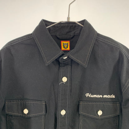 【中古美品】【メンズ】 HUMAN MADE ヒューマンメード Cotton Twill Shirt コットンツイルシャツ フラッグチェッカーバックプリント 147-260311-nm-04-otoh サイズ：L カラー：ブラック×シルバー 万代Net店