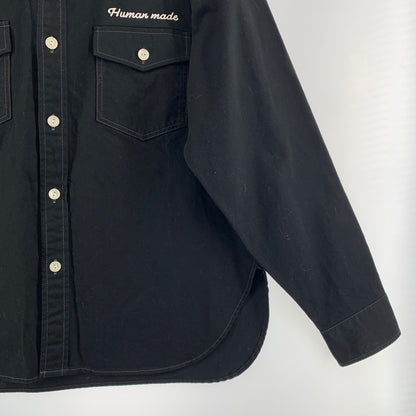 【中古美品】【メンズ】 HUMAN MADE ヒューマンメード Cotton Twill Shirt コットンツイルシャツ フラッグチェッカーバックプリント 147-260311-nm-04-otoh サイズ：L カラー：ブラック×シルバー 万代Net店