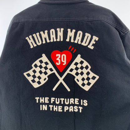 【中古美品】【メンズ】 HUMAN MADE ヒューマンメード Cotton Twill Shirt コットンツイルシャツ フラッグチェッカーバックプリント 147-260311-nm-04-otoh サイズ：L カラー：ブラック×シルバー 万代Net店