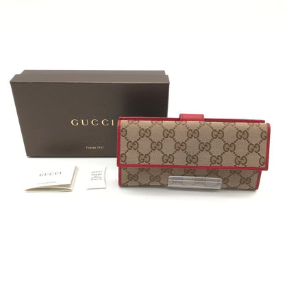 【中古品】【レディース】 GUCCI 7549F 8402 グッチ GGキャンバス Wホック 長財布 財布 181-260626-sm-04-otoh カラー：ベージュ レッド 万代Net店