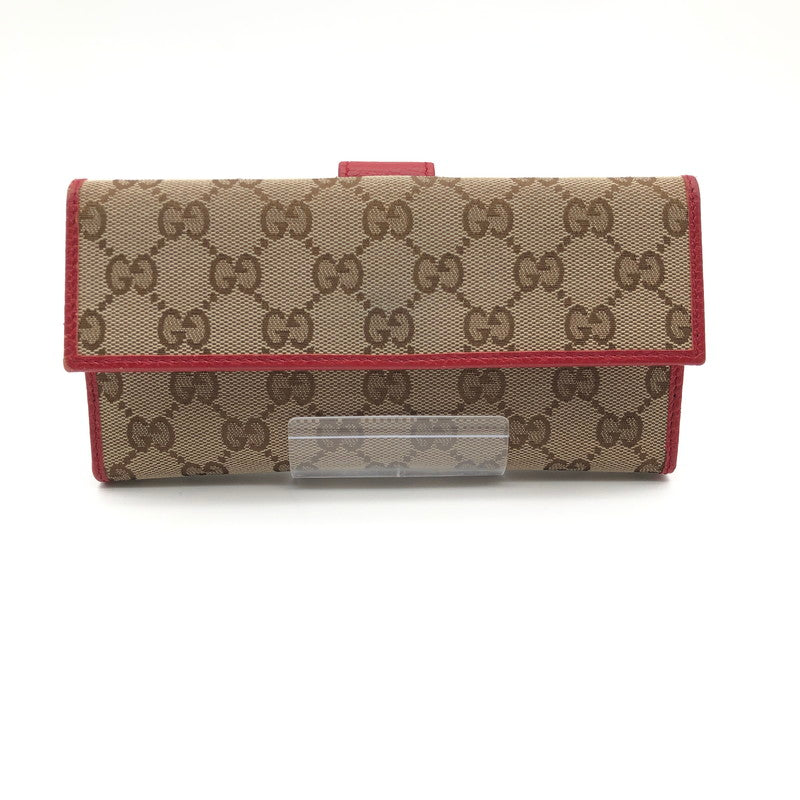 【中古品】【レディース】 GUCCI 7549F 8402 グッチ GGキャンバス Wホック 長財布 財布 181-260626-sm-04-otoh カラー：ベージュ レッド 万代Net店