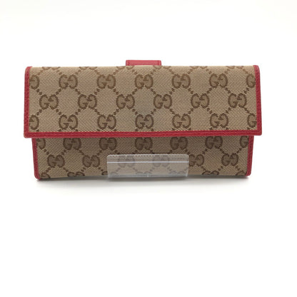 【中古品】【レディース】 GUCCI 7549F 8402 グッチ GGキャンバス Wホック 長財布 財布 181-260626-sm-04-otoh カラー：ベージュ レッド 万代Net店