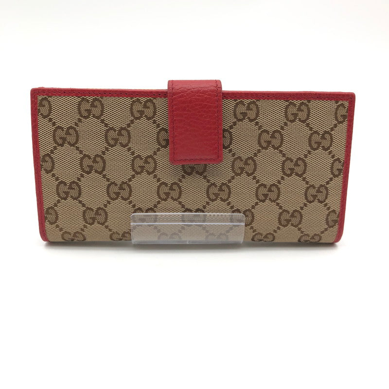 【中古品】【レディース】 GUCCI 7549F 8402 グッチ GGキャンバス Wホック 長財布 財布 181-260626-sm-04-otoh カラー：ベージュ レッド 万代Net店