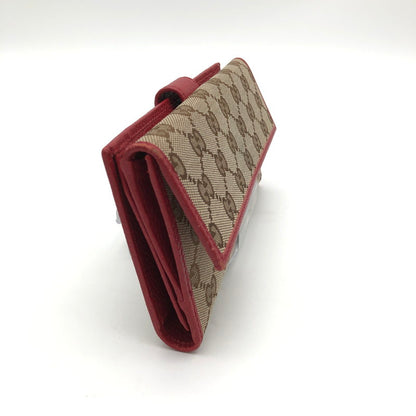 【中古品】【レディース】 GUCCI 7549F 8402 グッチ GGキャンバス Wホック 長財布 財布 181-260626-sm-04-otoh カラー：ベージュ レッド 万代Net店