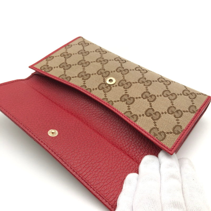 【中古品】【レディース】 GUCCI 7549F 8402 グッチ GGキャンバス Wホック 長財布 財布 181-260626-sm-04-otoh カラー：ベージュ レッド 万代Net店