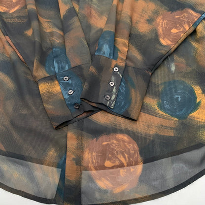 【中古美品】【レディース】 CREDONA 14210601-0 クレドナ ニュアンス柄ノーカラーシャツ 長袖シャツ ブラウス ブランド 古着 (fuz) 170-260606-gm-17-oto サイズ：F カラー：ブラウン 総柄 万代Net店