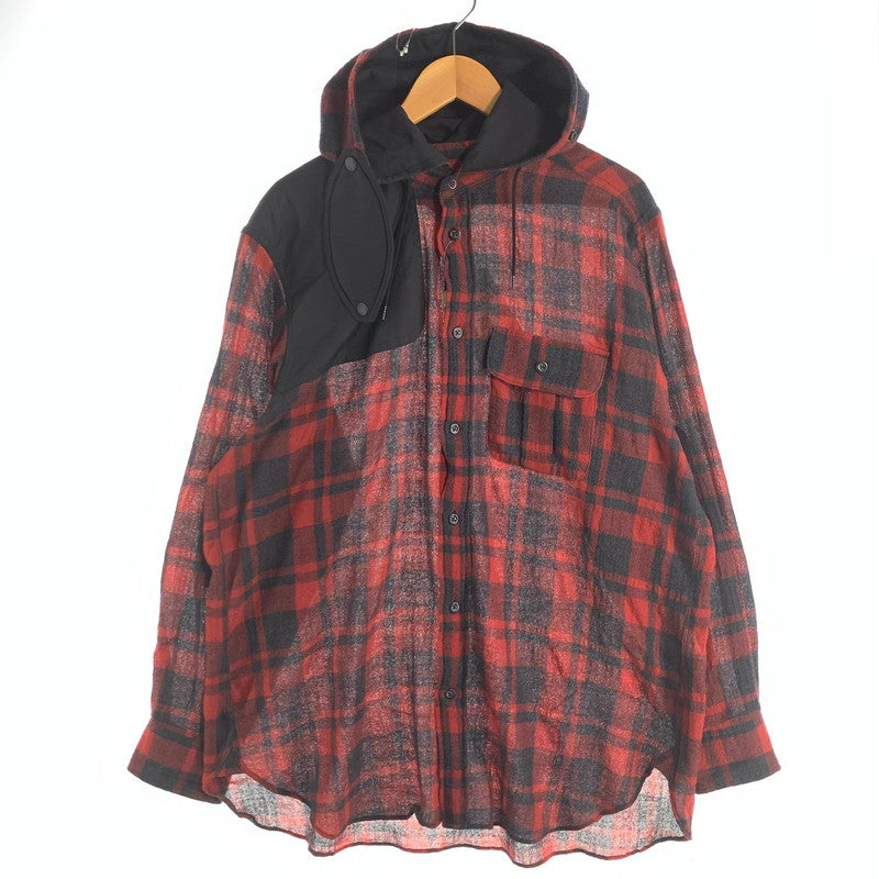 【中古美品】【メンズ】 MOUNTAIN RESEARCH MTR-3376 HOODED MT SHIRT マウンテンリサーチ 長袖シャツ ブランド 古着 (fuz) 140-260606-gm-13-oto サイズ：L カラー：レッド 万代Net店