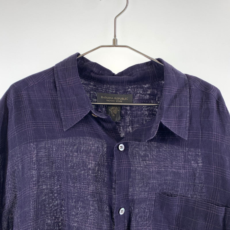 【中古品】【メンズ】 BANANA PEPUBLIC バナナリパブリック チェック柄 リネン シャツ 147-260607-st-05-otoh サイズ：XL カラー：パープル 万代Net店