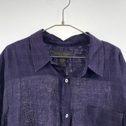 【中古品】【メンズ】 BANANA PEPUBLIC バナナリパブリック チェック柄 リネン シャツ 147-260607-st-05-otoh サイズ：XL カラー：パープル 万代Net店