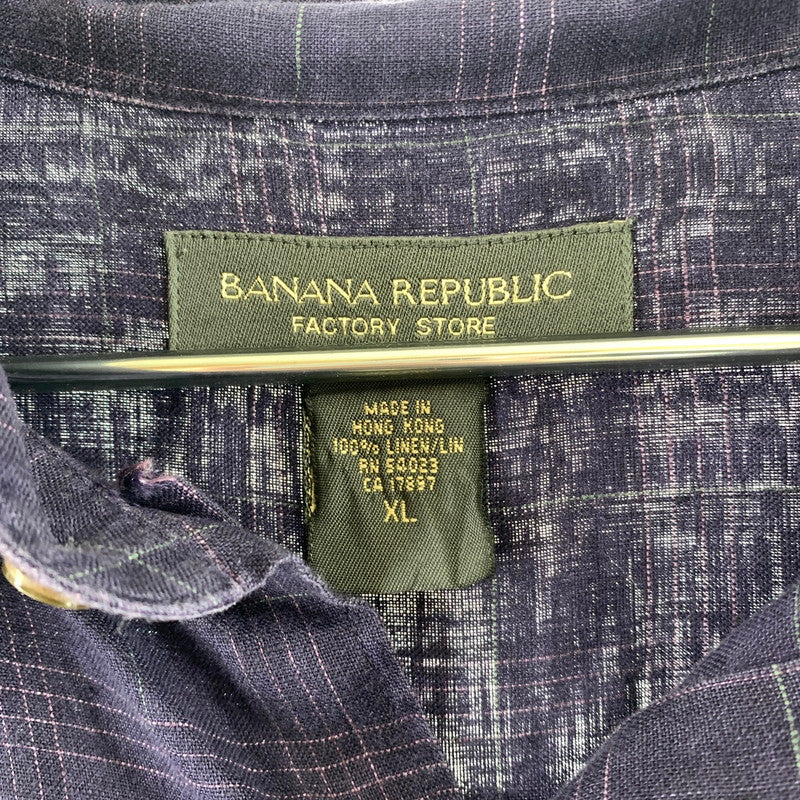 【中古品】【メンズ】 BANANA PEPUBLIC バナナリパブリック チェック柄 リネン シャツ 147-260607-st-05-otoh サイズ：XL カラー：パープル 万代Net店