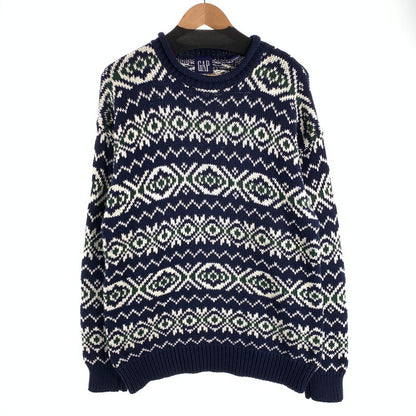 【中古品】【メンズ】 OLD GAP ギャップ ニット ロールネックセーター ブランド 古着 (fuz) 147-260606-gm-11-oto サイズ：L カラー：ネイビー 総柄 万代Net店