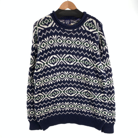 【中古品】【メンズ】 OLD GAP ギャップ ニット ロールネックセーター ブランド 古着 (fuz) 147-260606-gm-11-oto サイズ：L カラー：ネイビー 総柄 万代Net店