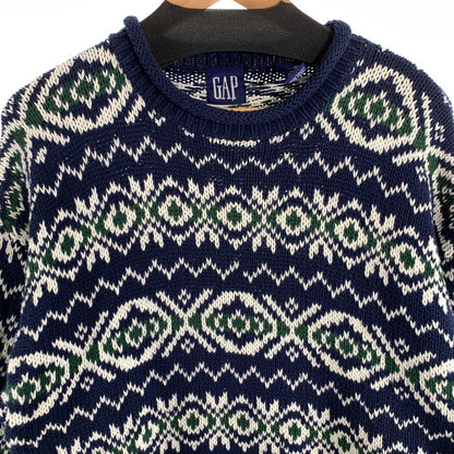 【中古品】【メンズ】 OLD GAP ギャップ ニット ロールネックセーター ブランド 古着 (fuz) 147-260606-gm-11-oto サイズ：L カラー：ネイビー 総柄 万代Net店
